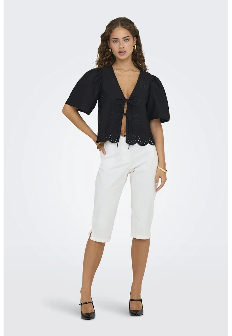 Pantaloni capri cu o curea, Alb,
