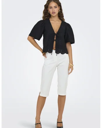 Pantaloni capri cu o curea, Alb,