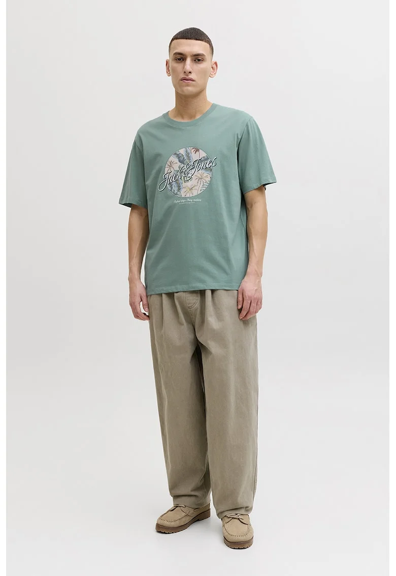Tricou de bumbac cu imprimeu grafic si logo, Verde deschis,