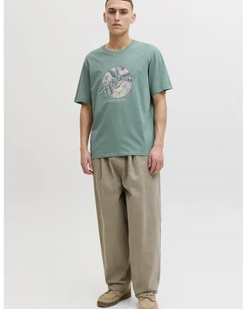 Tricou de bumbac cu imprimeu grafic si logo, Verde deschis,