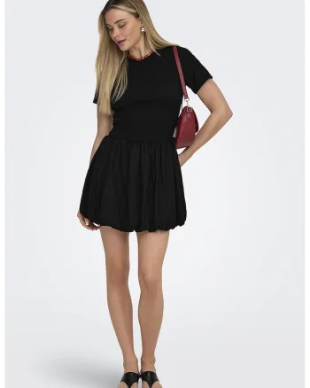 Rochie din amestec de in cu fusta bufanta, Negru,