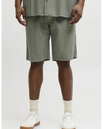 Pantalomi scurti cu aspect texturat si snur in talie, Verde pal