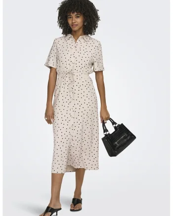 Rochie-camasa cu buline, Negru stins/Crem