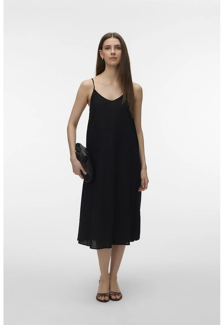 Rochie midi din amestec de in, Negru