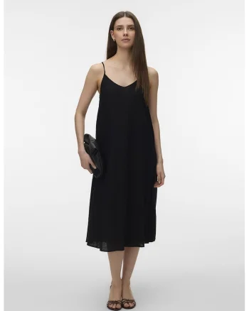 Rochie midi din amestec de in, Negru
