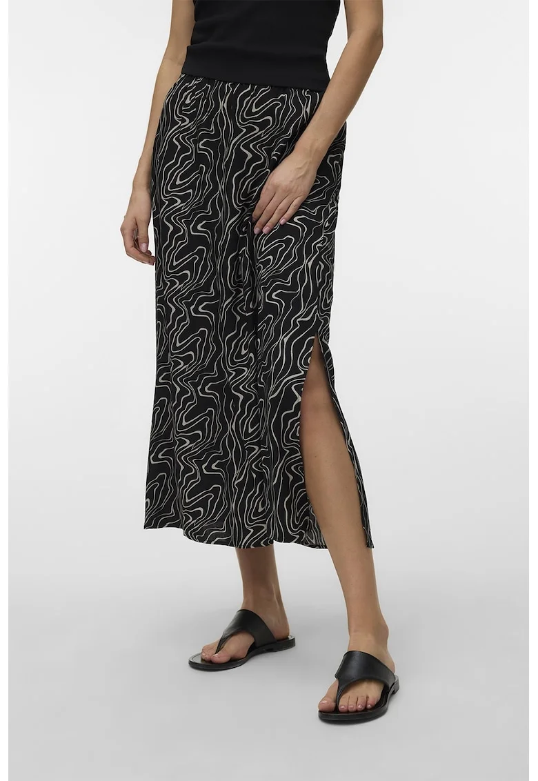 Fusta midi cu slit lateral, Negru stins