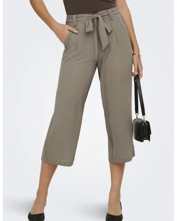 Pantaloni crop cu talie inalta, Maro taupe