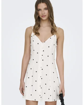 Rochie evazata cu buline, Negru stins/Alb murdar