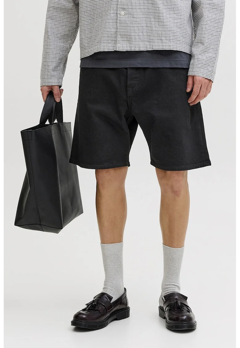 Bermude relaxed fit de denim, Negru