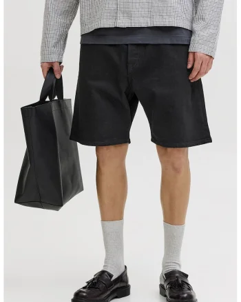 Bermude relaxed fit de denim, Negru