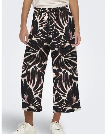 Pantaloni crop cu talie medie, Negru/Alb murdar