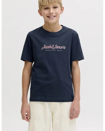 Tricou din bumbac organic cu logo pe piept, Albastru inchis