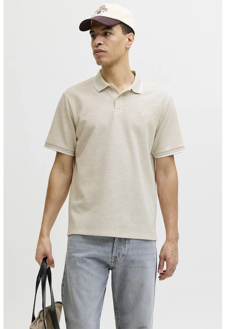 Tricou polo din amestec de bumbac pique, Bej deschis