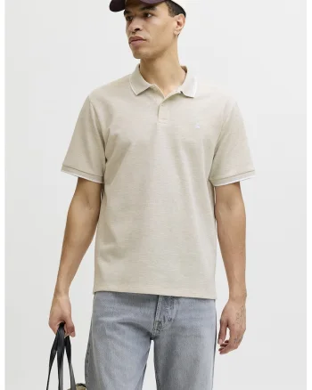 Tricou polo din amestec de bumbac pique, Bej deschis