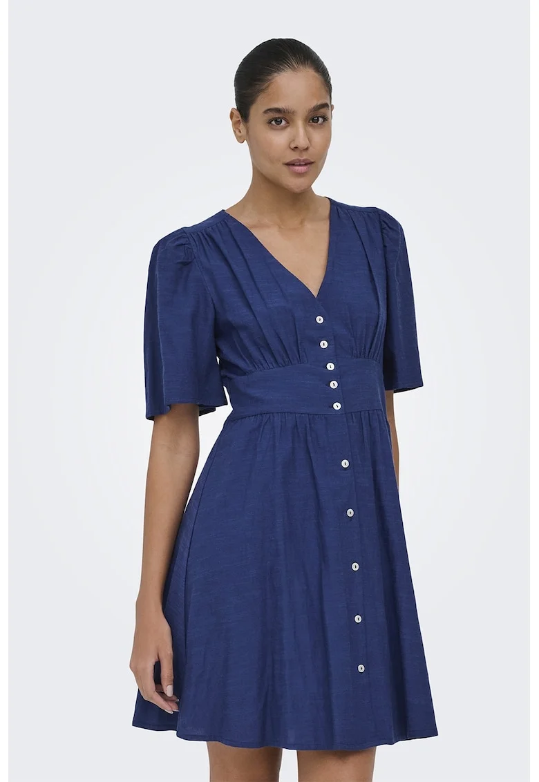 Rochie midi evazata cu maneci ample, Albastru royal