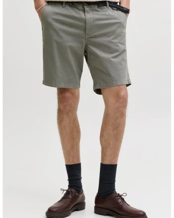 Pantaloni scurti chino din amestec de bumbac organic cu talie medie, Verde pal