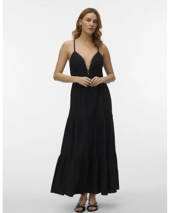 Rochie maxi cu model stratificat si tinte, Negru