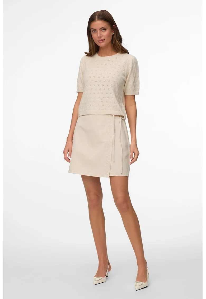 Fusta mini de denim, Crem