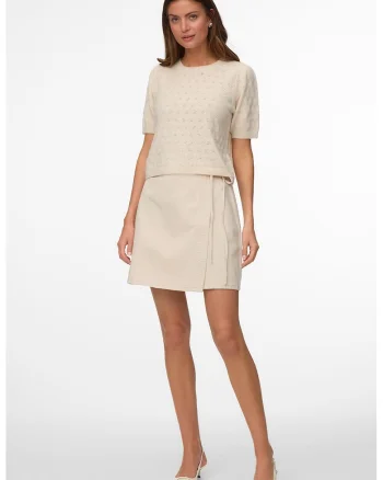 Fusta mini de denim, Crem