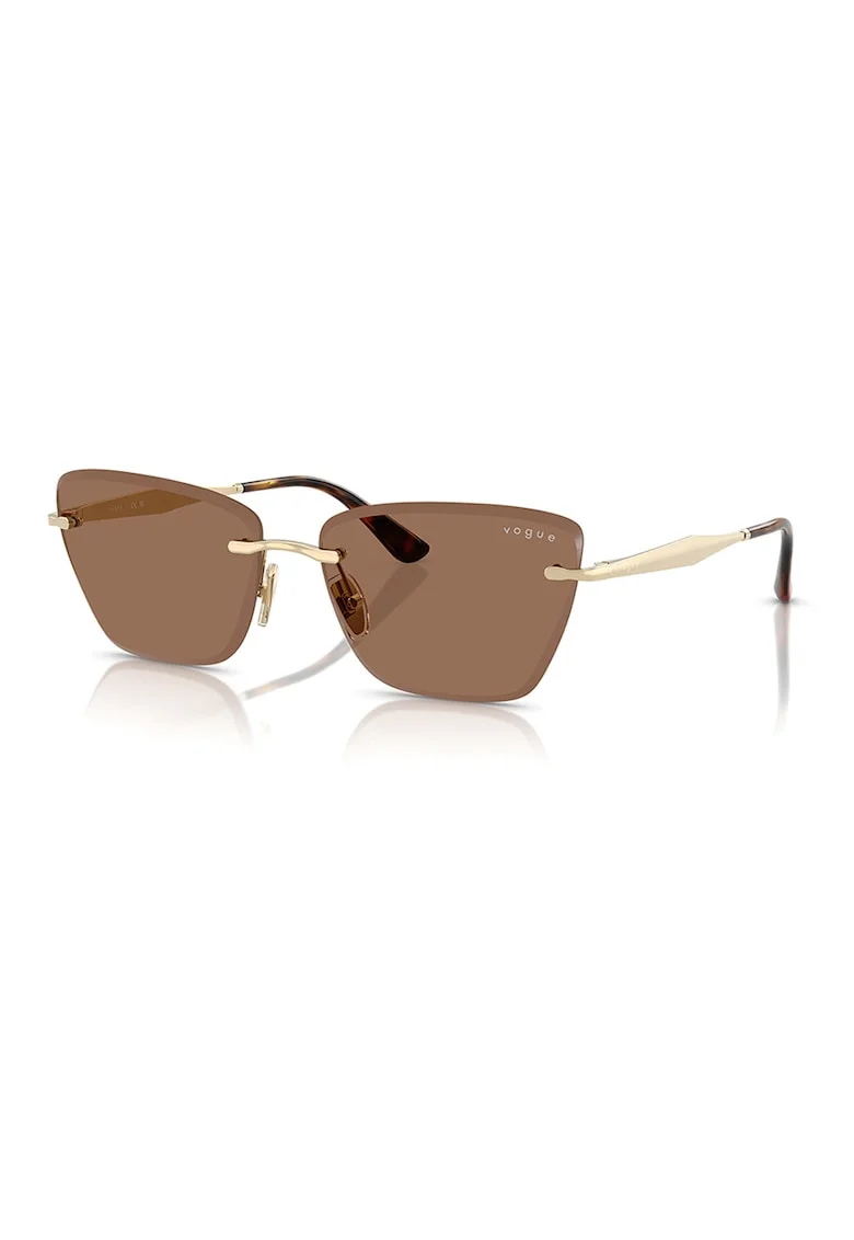 Ochelari de soare cat-eye cu rama metalica, Auriu/Maro inchis