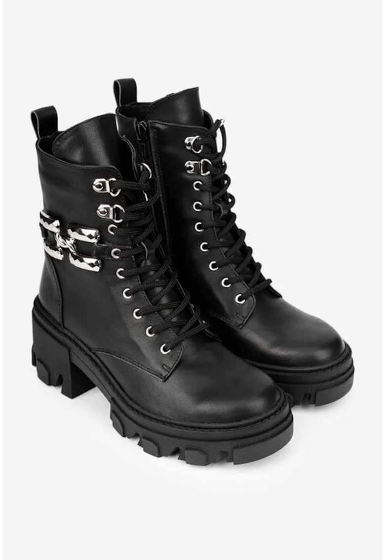 Botine dama negre din piele naturala cu ornament