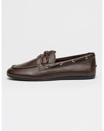 Pantofi boat de piele Epa, Maro inchis