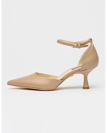 Pantofi de piele cu varf ascutit si toc Esen, Bej roscat
