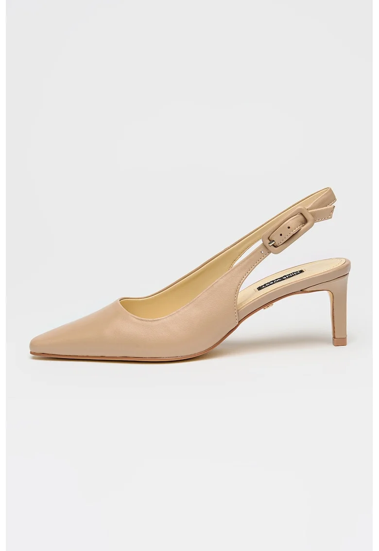 Pantofi de piele cu varf ascutit si toc Essie, Bej roscat