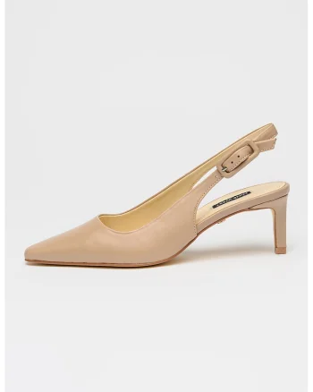 Pantofi de piele cu varf ascutit si toc Essie, Bej roscat