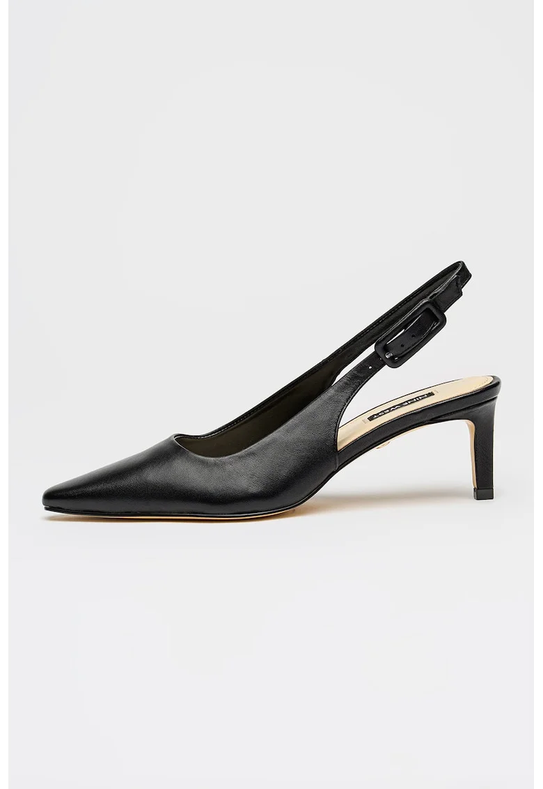 Pantofi de piele cu varf ascutit si toc Essie, Negru