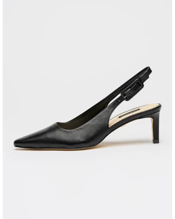 Pantofi de piele cu varf ascutit si toc Essie, Negru