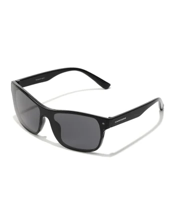 Ochelari de soare dreptunghiulari cu logo pe brate si model unisex, Negru
