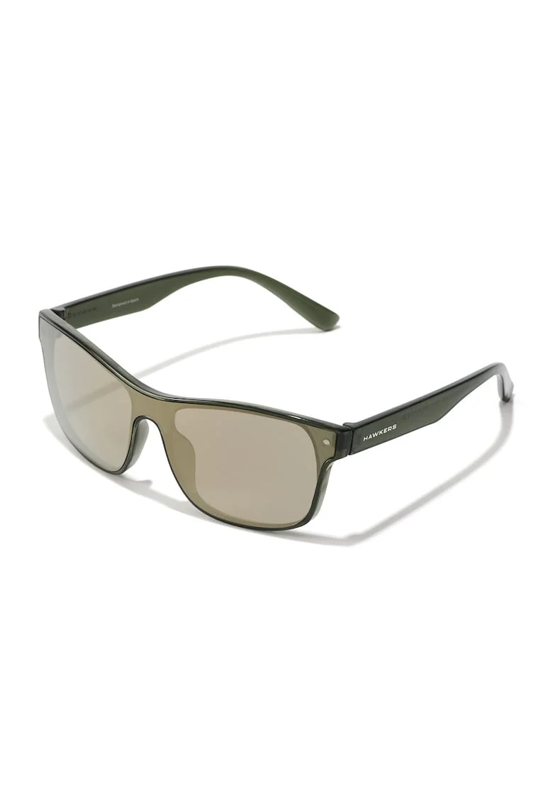 Ochelari de soare dreptunghiulari cu lentile uni si model unisex, Verde sparanghel