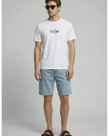 Tricou cu decolteu la baza gatului si imprimeu grafic pe partea din spate, Alb optic