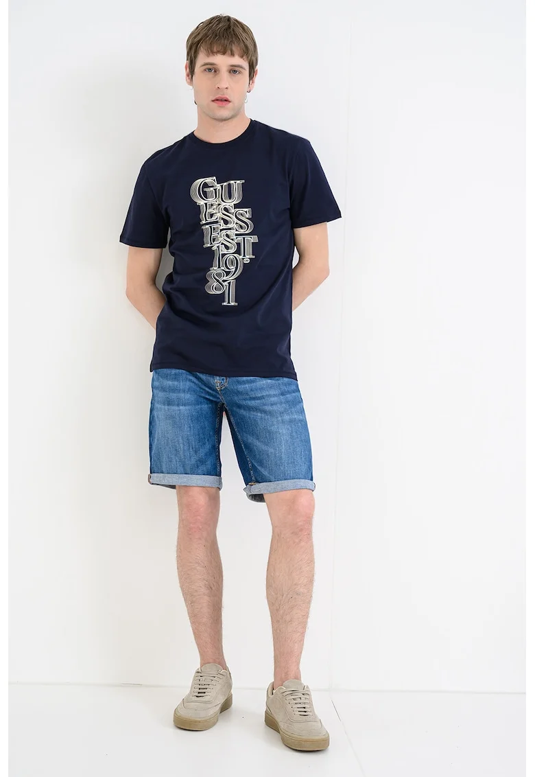 Tricou din amestec de bumbac cu imprimeu logo frontal, Albastru ultramarin