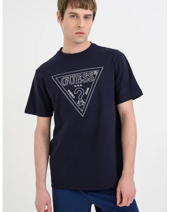 Tricou cu decolteu la baza gatului si logo, Albastru ultramarin