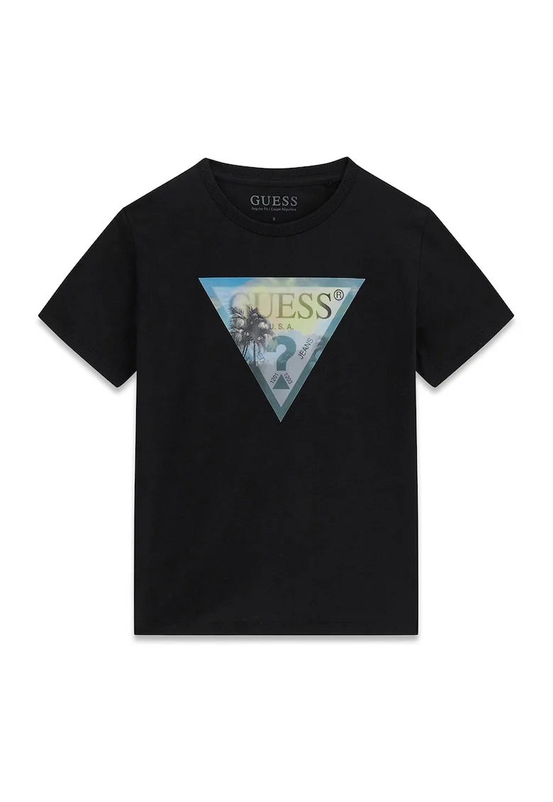 Tricou regular fit cu imprimeu logo, Negru