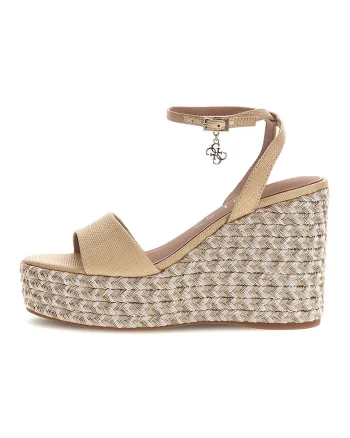 Sandale din piele ecologica cu talpa wedge, Bej
