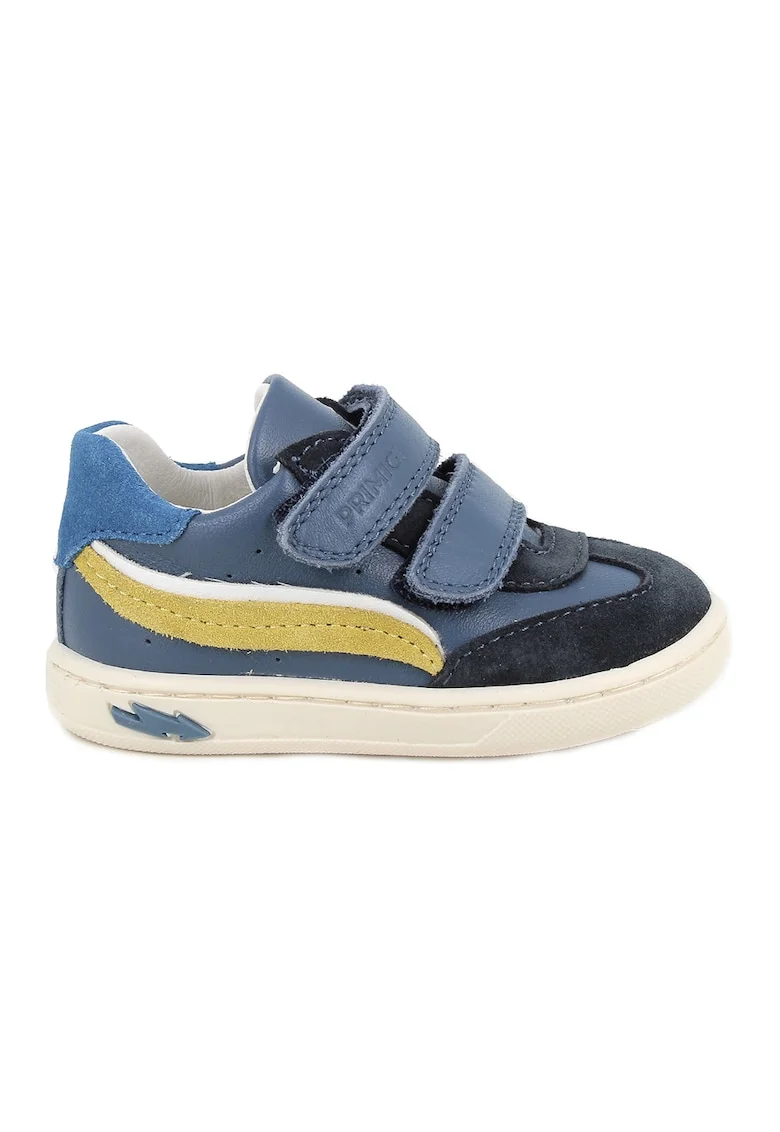 Pantofi sport din piele cu insertii din piele intoarsa, Negru/Albastru prafuit/Galben pai/Albastru royal