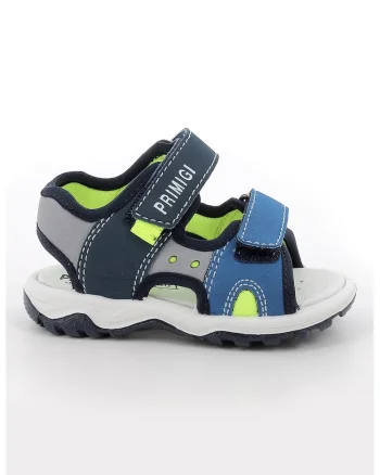 Sandale din piele ecologica cu inchidere velcro, Gri/Albastru royal/Verde lime