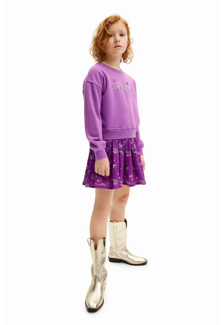 Rochie combi din amestec de bumbac, Albastru lavanda