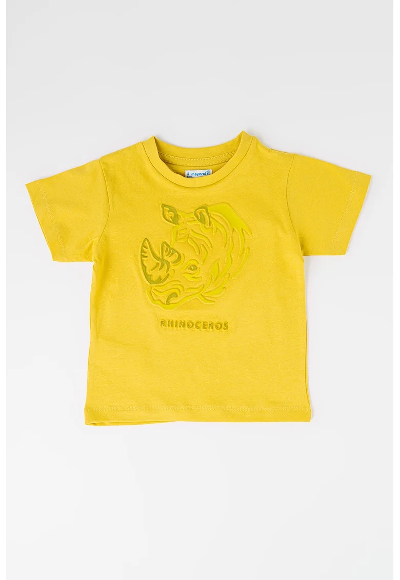 Tricou de bumbac cu model in relief, Galben mustar