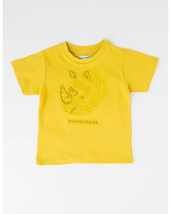 Tricou de bumbac cu model in relief, Galben mustar