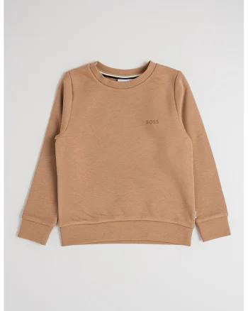 Bluza de trening din amestec de bumbac cu decolteu la baza gatului, Maro camel