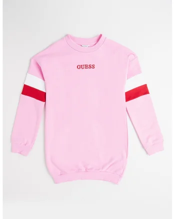 Rochie cu benzi contrastante pe maneci si logo brodat, Rosu/Alb/Roz