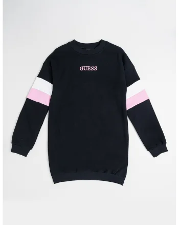Rochie cu benzi contrastante pe maneci si logo brodat, Alb/Negru/Roz