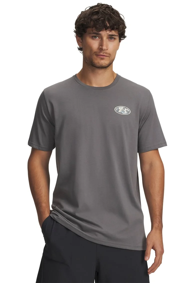 Tricou din amestec de bumbac cu imprimeu foto, Gri inchis