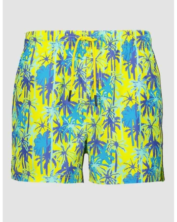 Pantaloni scurti de baie cu model si snur in talie, Galben/Bleumarin