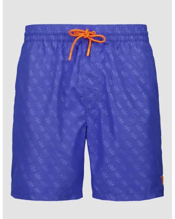 Pantaloni scurti de baie cu model monograma, Albastru inchis