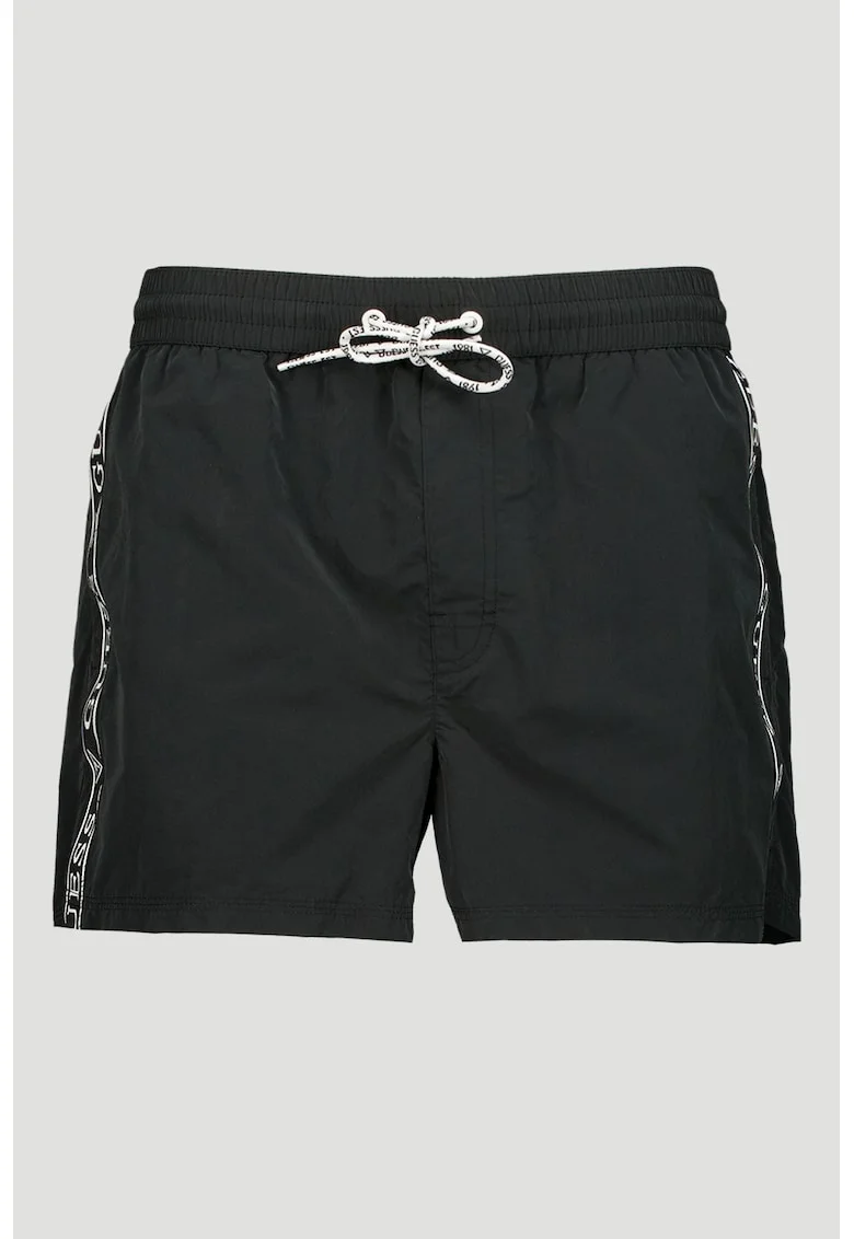 Pantaloni scurti de baie cu benzi logo laterale, Negru